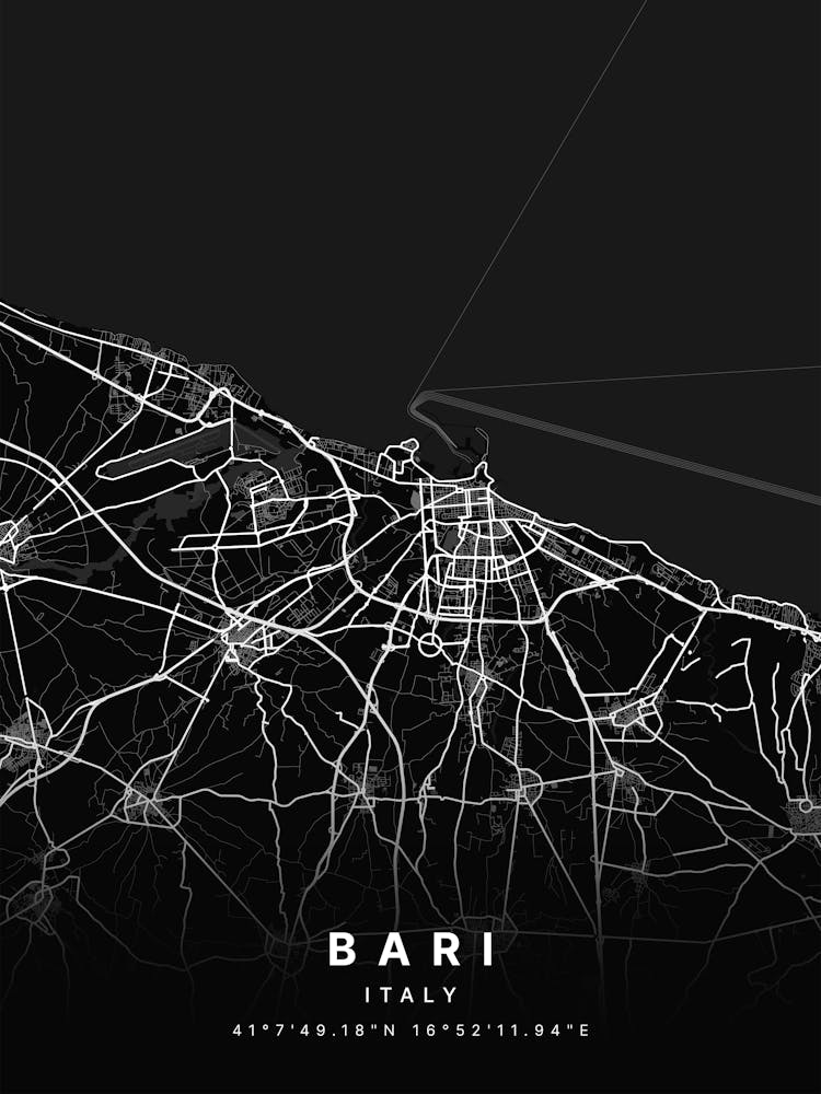 Bari Italy Black Map 1
