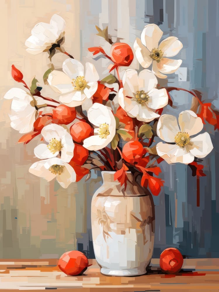Anemone Flower And Peaches Still Life Painting 2 Dreamy