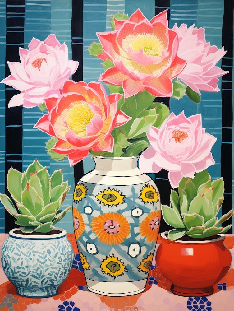Cactus Painting Maximalist Still Life Acanthocalycium Cactus 2
