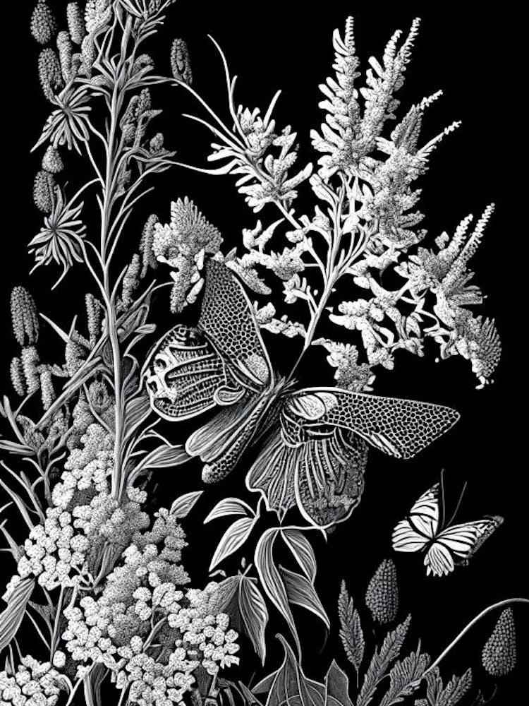 Butterfly Bush Wildflower Linocut 2