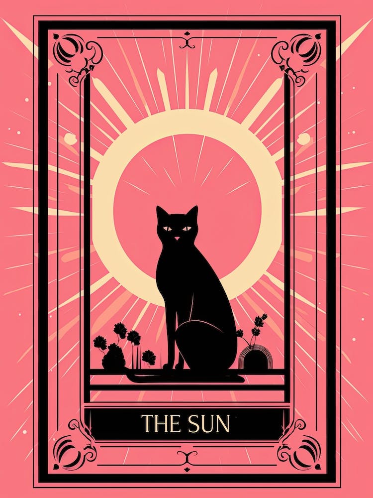 The Sun Tarot Card, Black Cat In Pink 0