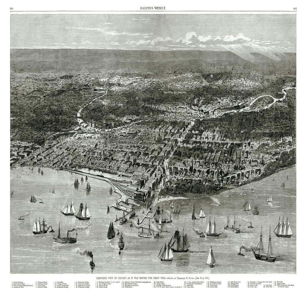 Pictorial Map Chicago Illinois 1871