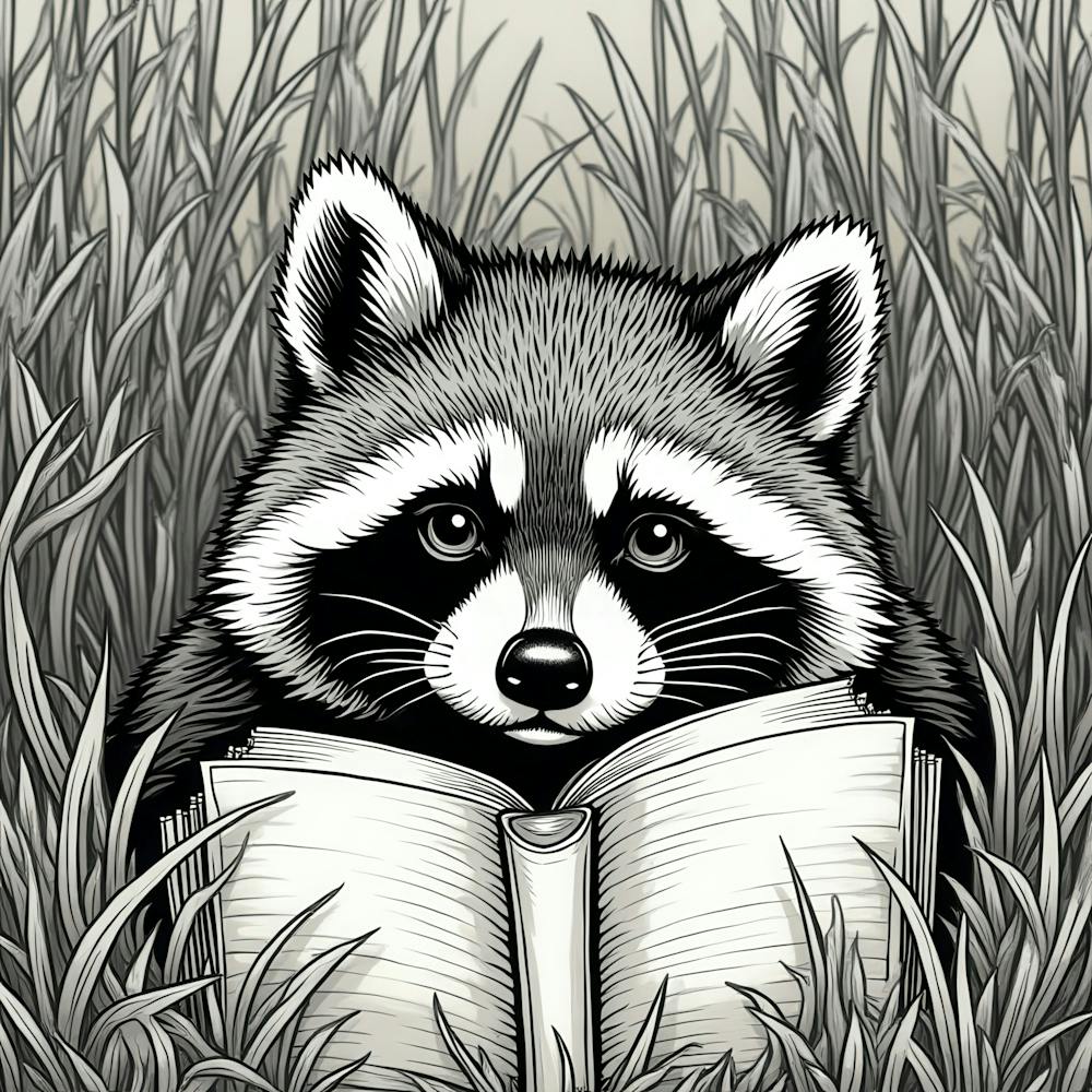 Raccoon Reading A Book
