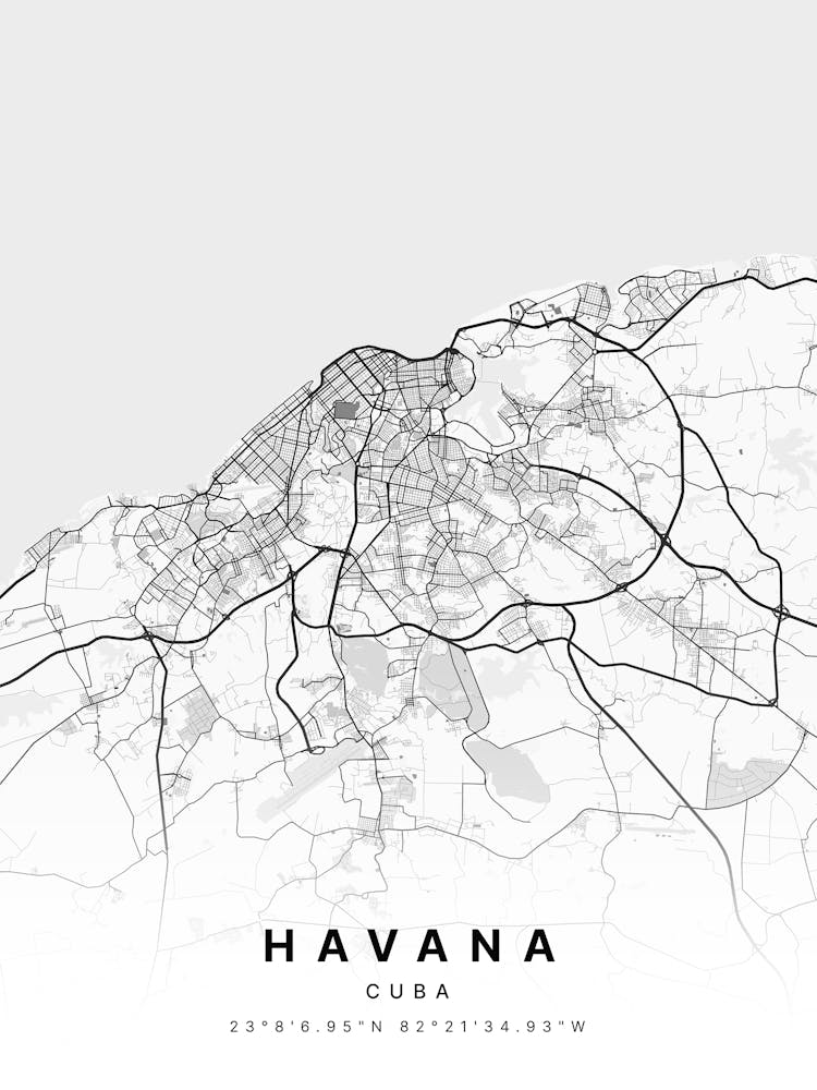 Havana Cuba White Map