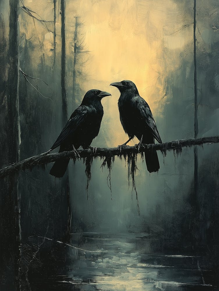 Art Gothique De Deux Corbeaux Perchés Sur Une Branche