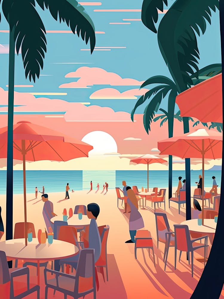 Waikiki Beach Hawaii, Usa, Graphic Illustration 3