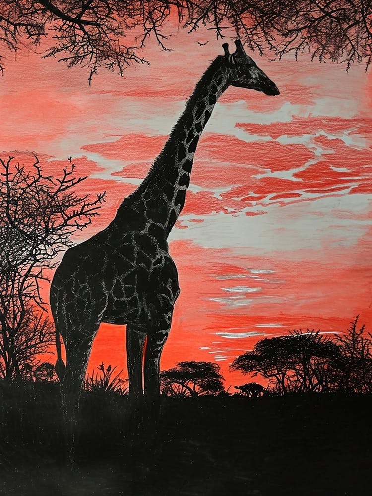 Red Silhouette Giraffe 3