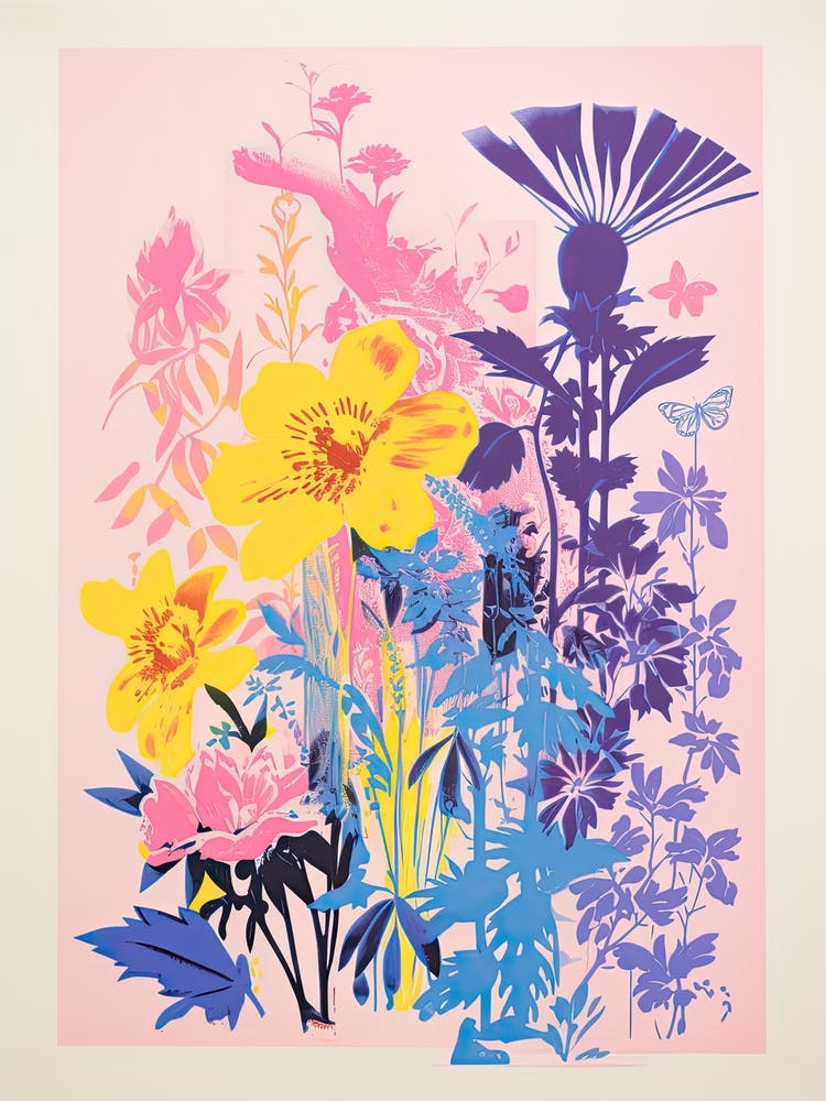 Colourful Flower Still Life In Risograph Style 9
