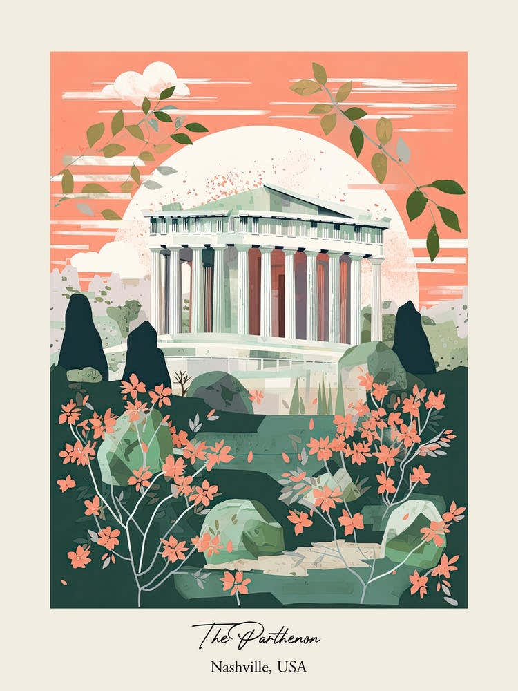 The Parthenon   Nashville, Usa   Cute Botanical Illustration Travel 4 Poster