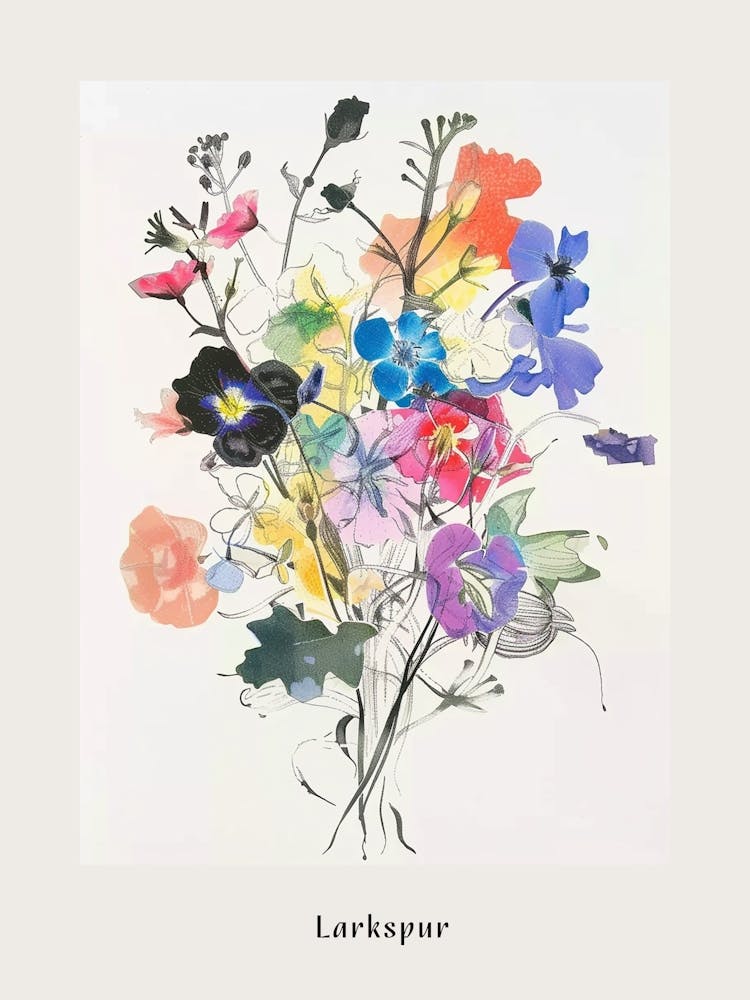 Larkspur 1 Collage Flower Bouquet Poster
