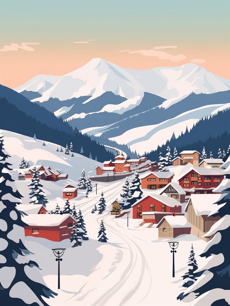 Retro Winter Illustration Whistler Canada