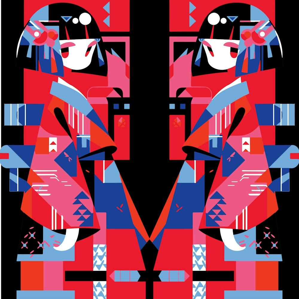 Modern Abstract Japanese Girl Geometric Kimono