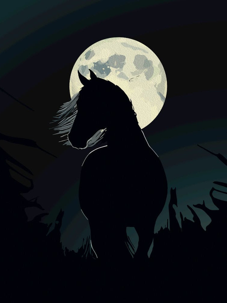 Majestic Horse Silhouette Under Full Moon