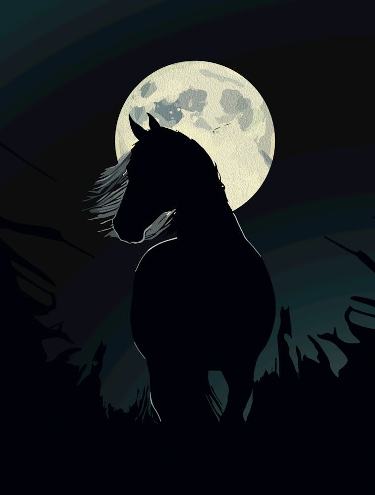 Majestic Horse Silhouette Under Full Moon