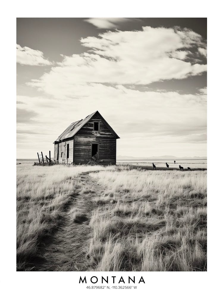 Poster Of Montana, Black And White Analogue Photograph 3