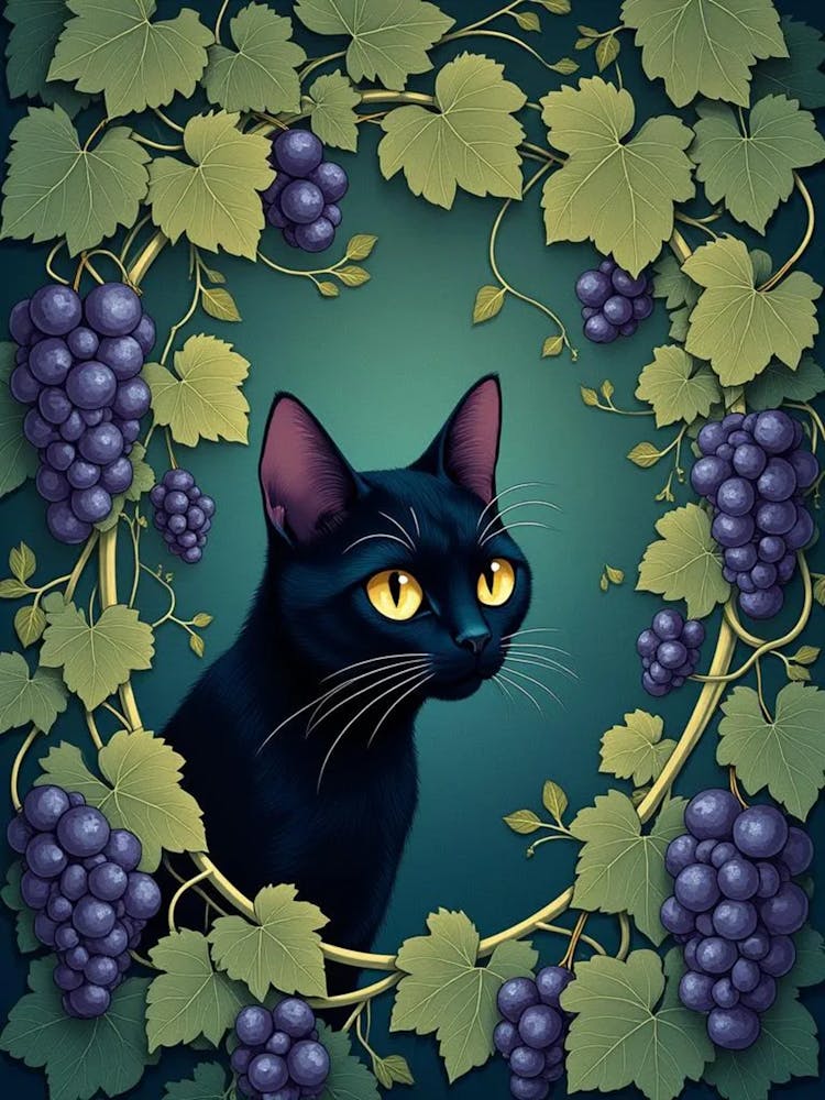 Black Cat With Grapes 3