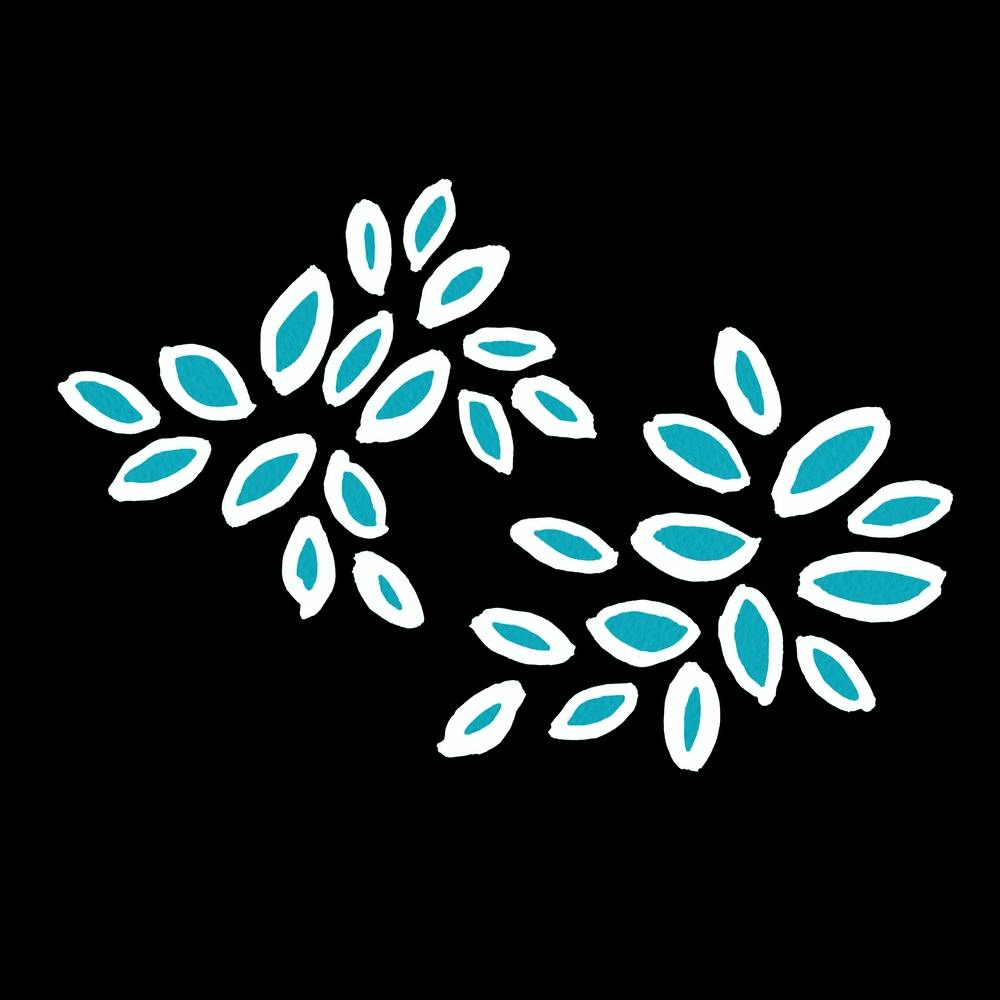 White Turquoise On Black Petals Oval