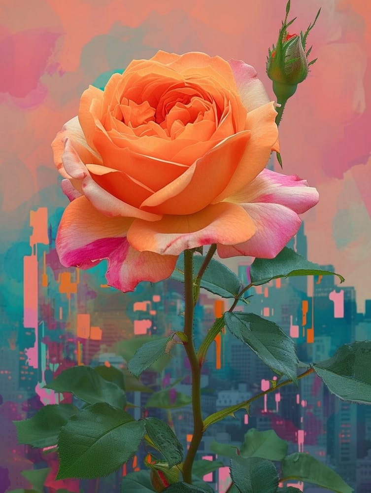 English Roses Painting Rose With A Cityscape 2