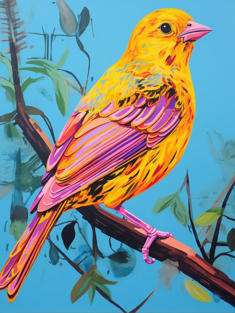 Peinture d'Oiseau Coloré - Bruant Jaune 4
