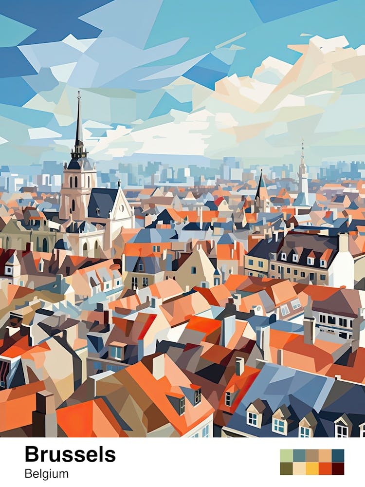 Brussels, Belgium, Geometric Illustration 3 Poster
