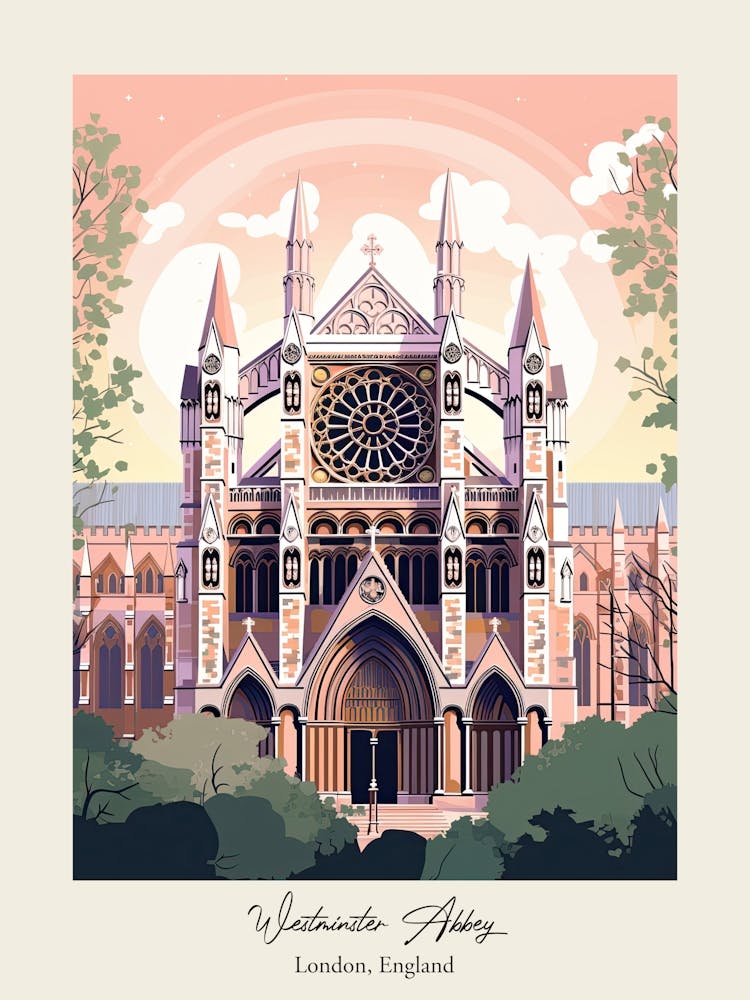 Westminster Abbey   London, England   Cute Botanical Illustration Travel 0 Poster