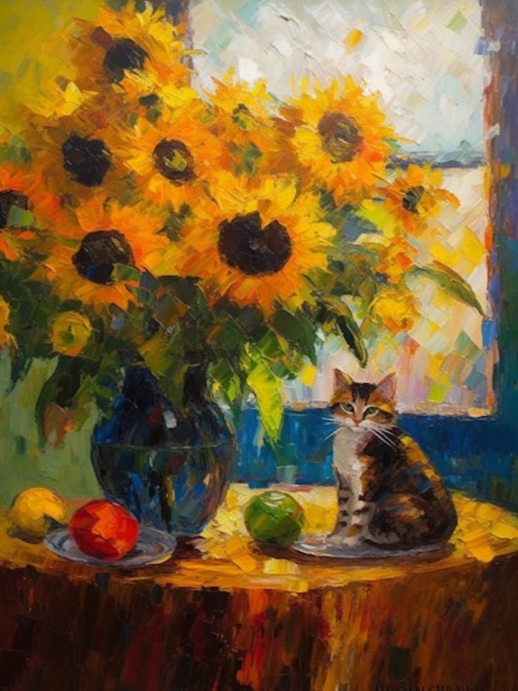 Sunflower With Cat  2