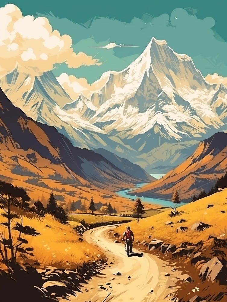 Annapurna Circuit Nepal 3 Vintage Reiseillustration