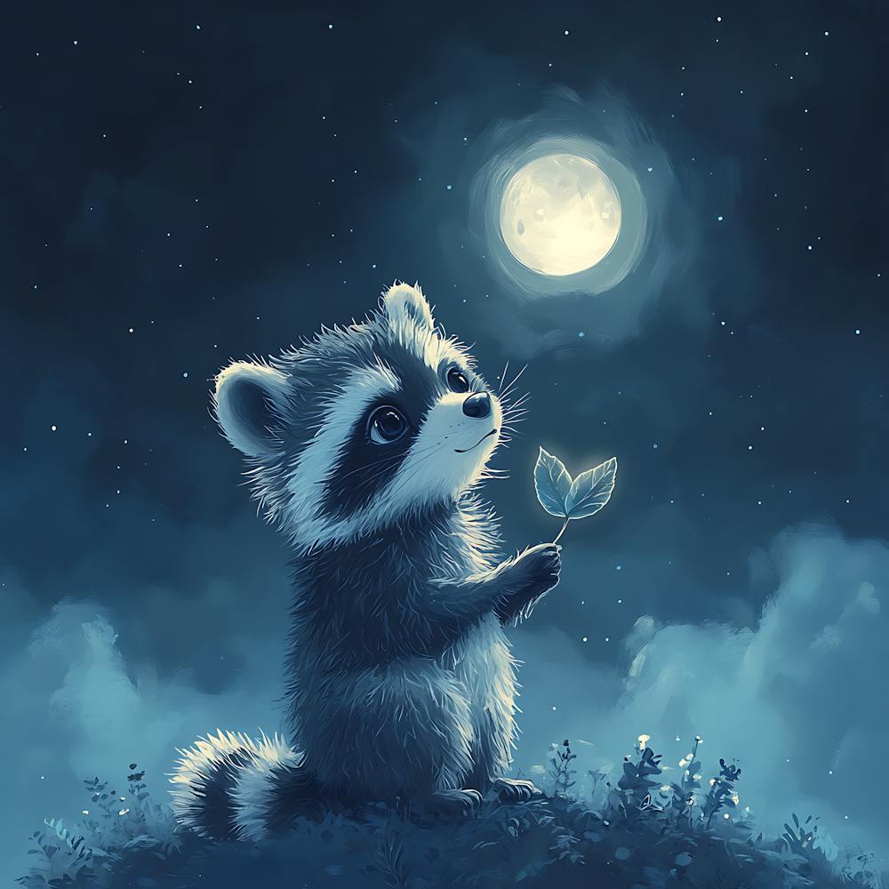 Curious Raccoon with Heart Leaf Backdrop 12