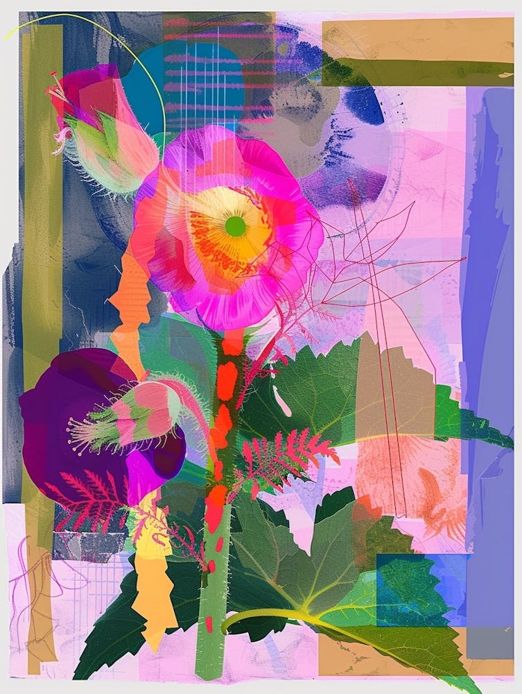Hollyhock 2 Neon Flower Collage