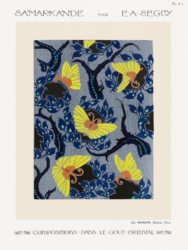 Butterfly Pattern Art Nouveau Oriental, E A Seguy