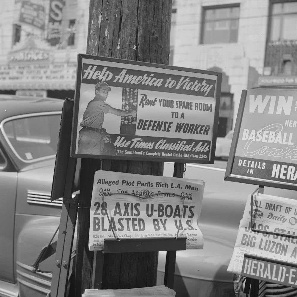 Los Angeles, California, Newsstand On A Street Corner By Russell Lee