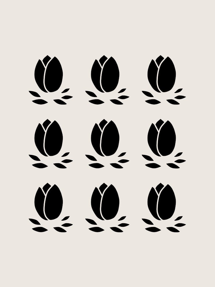 Tulips Floral Black And Beige
