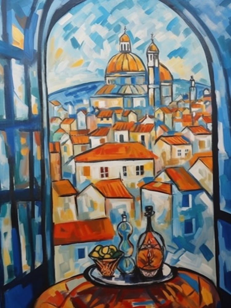 Window View Of Lisbon Portugal In The Style Of Cubism 4