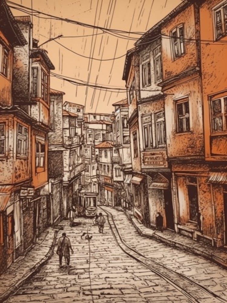 Painting Of Istanbul  In The Style Of Line Art 1