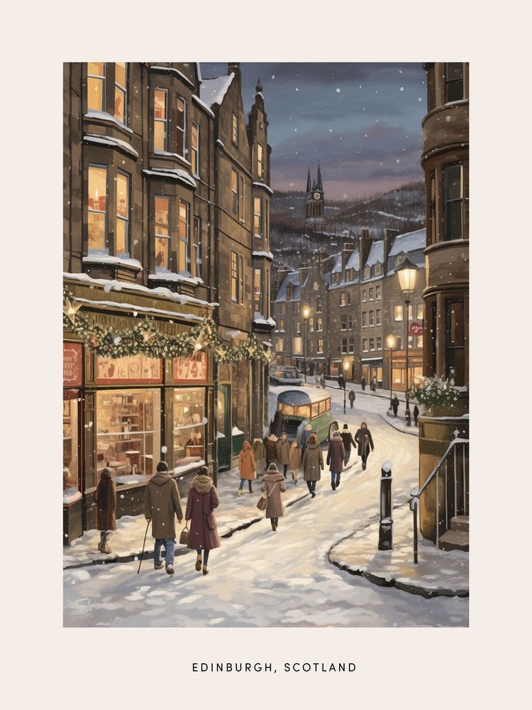 Vintage Winter Poster Edinburgh Scotland 1