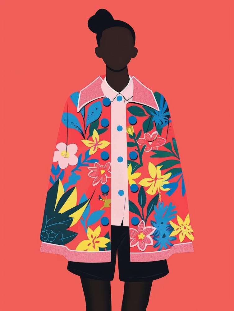 Illustration einer Frau mit bunter Jacke