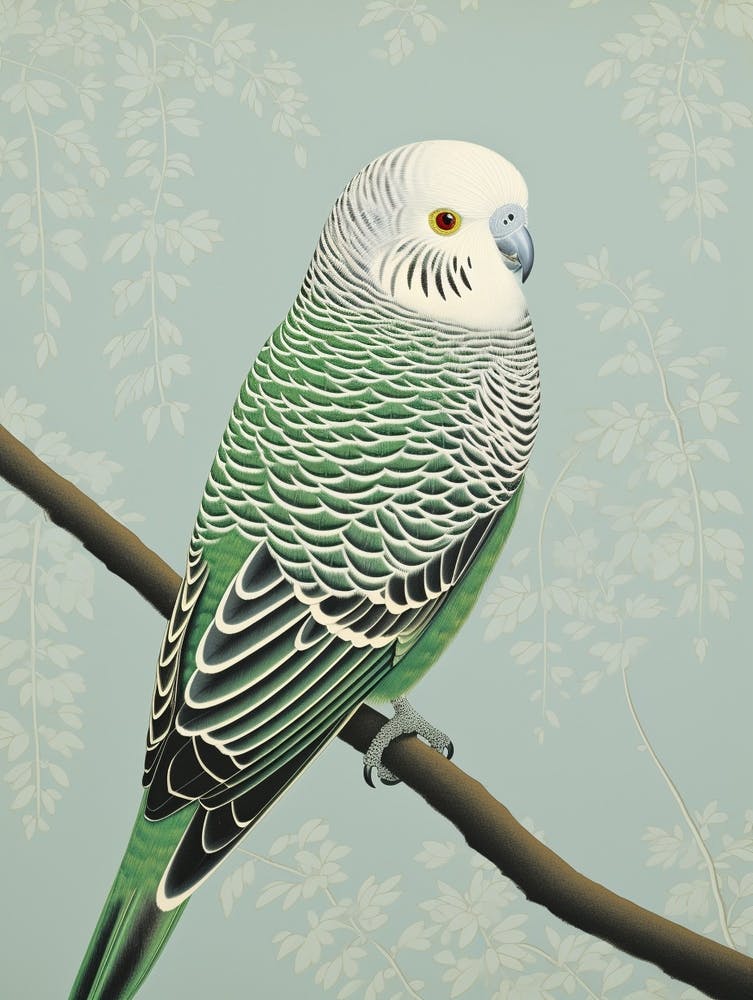 Ohara Koson Inspired Bird Painting Budgerigar 4