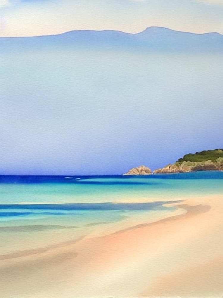 Plage De Palombaggia, Corsica, France Watercolour