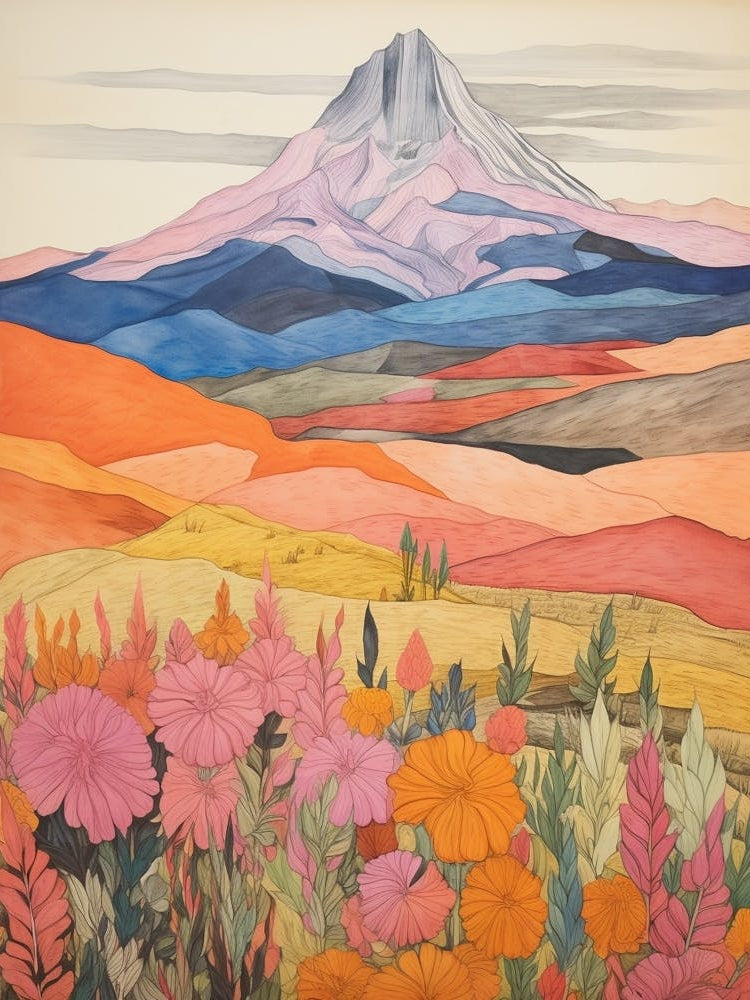 Cotopaxi Ecuador 2 Colourful Mountain Illustration