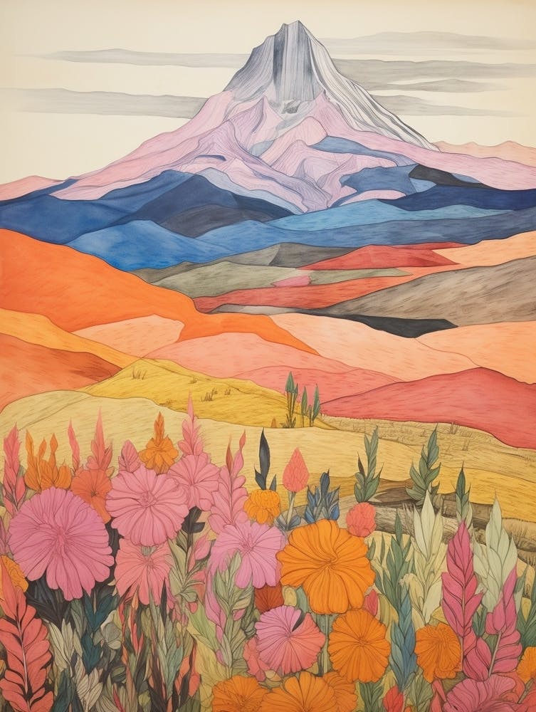 Cotopaxi Ecuador 2 Colourful Mountain Illustration