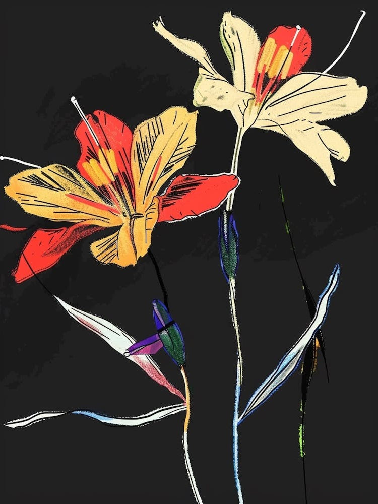 Neon Flowers On Black Flax Flower 1