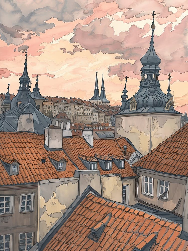 Prague Rooftops Morning Skyline 2