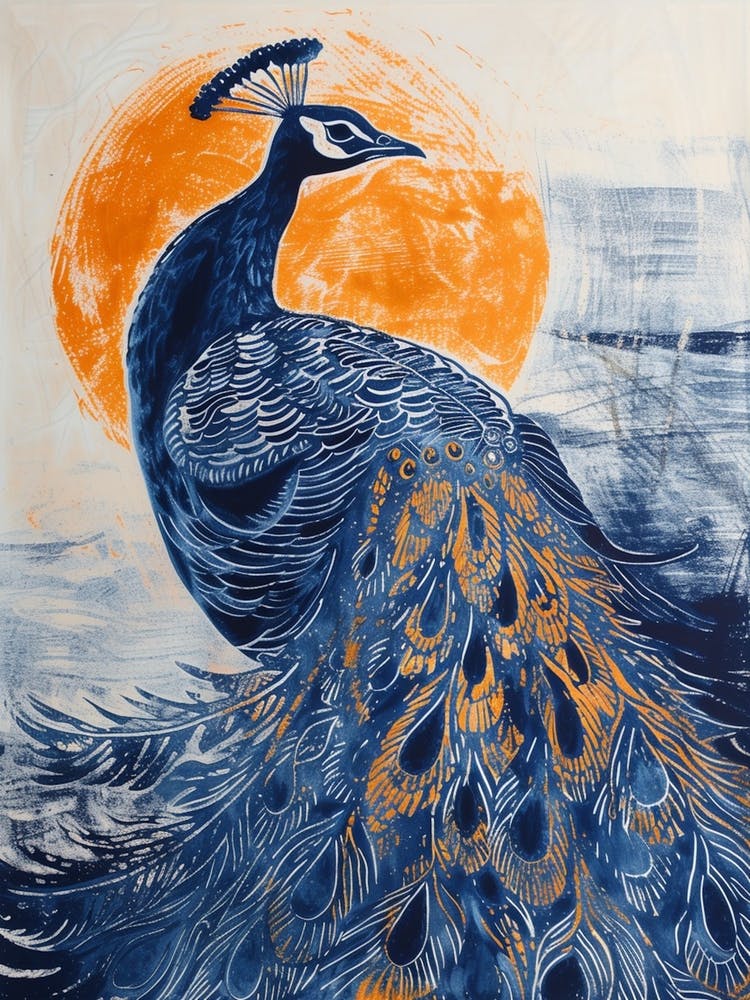 Blue & Orange Peacock Portrait