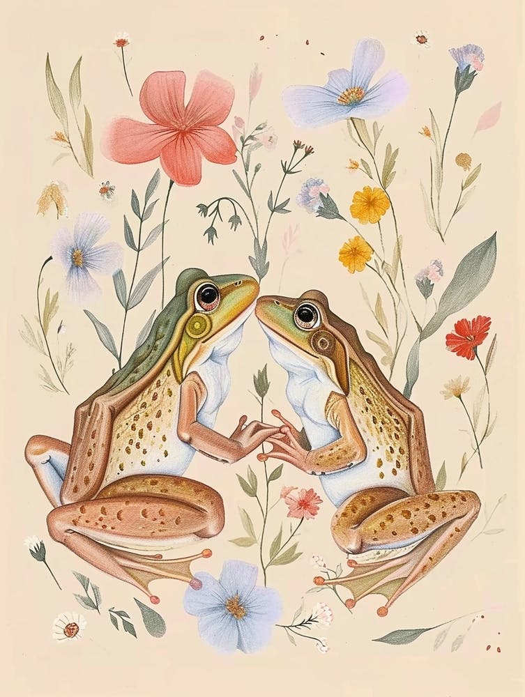 Folksy Floral Animal Drawing Frog 6