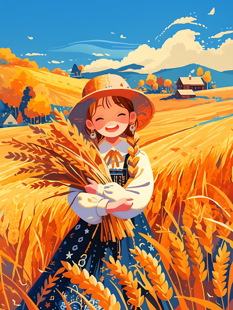 Cute Little Girl In A Wheat Field 2