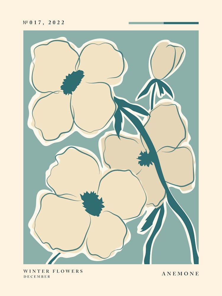 Winter flowers Anemone, Flower market, Neutral retro poster, Abstract flowers