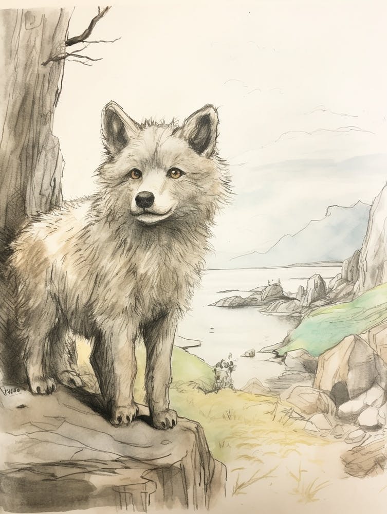 Storybook Animal Watercolour Arctic Wolf 2