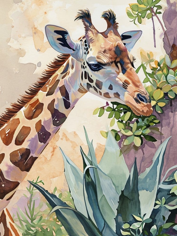 Giraffe In The Plants Watercolour Style 3