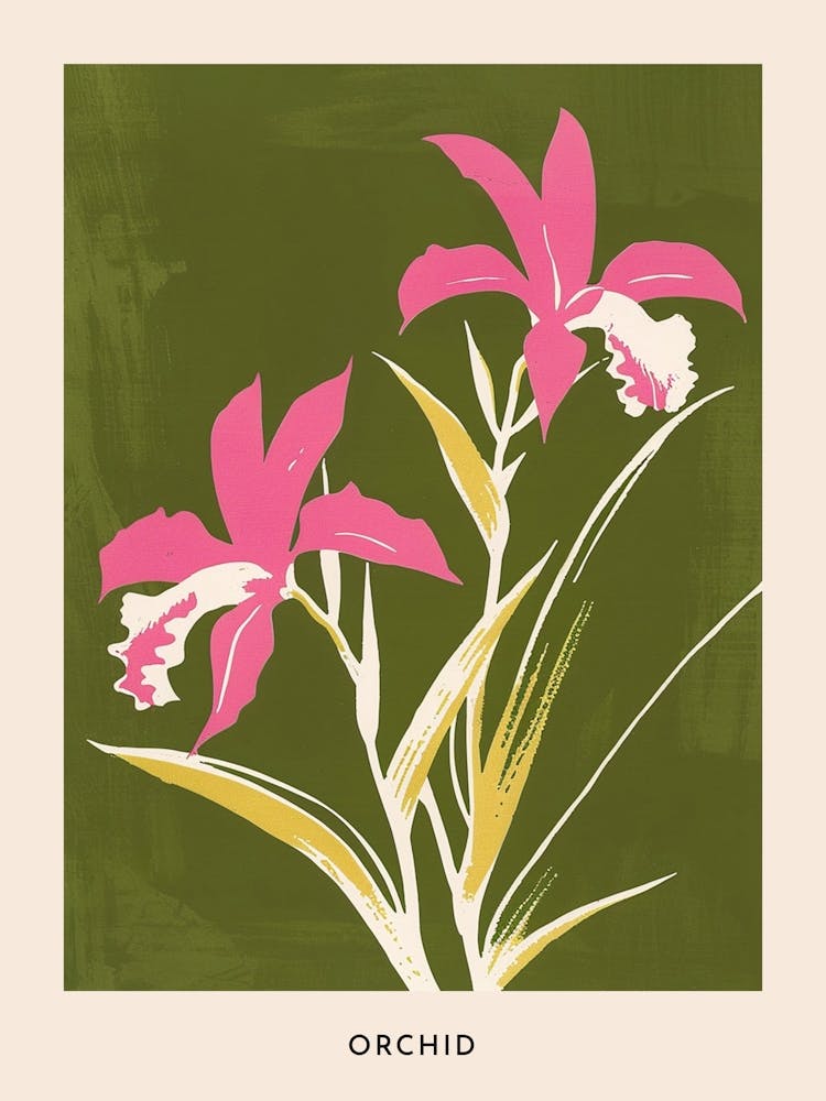 Pink & Green Orchid 3 Flower Poster
