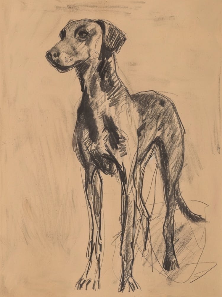 Plott Hound Chien Sépia Dessin au Fusain 2